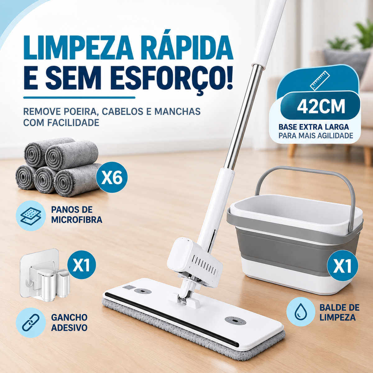 Mop de Limpeza 360° ProtegeLar™ | Kit Completo 9 Peças