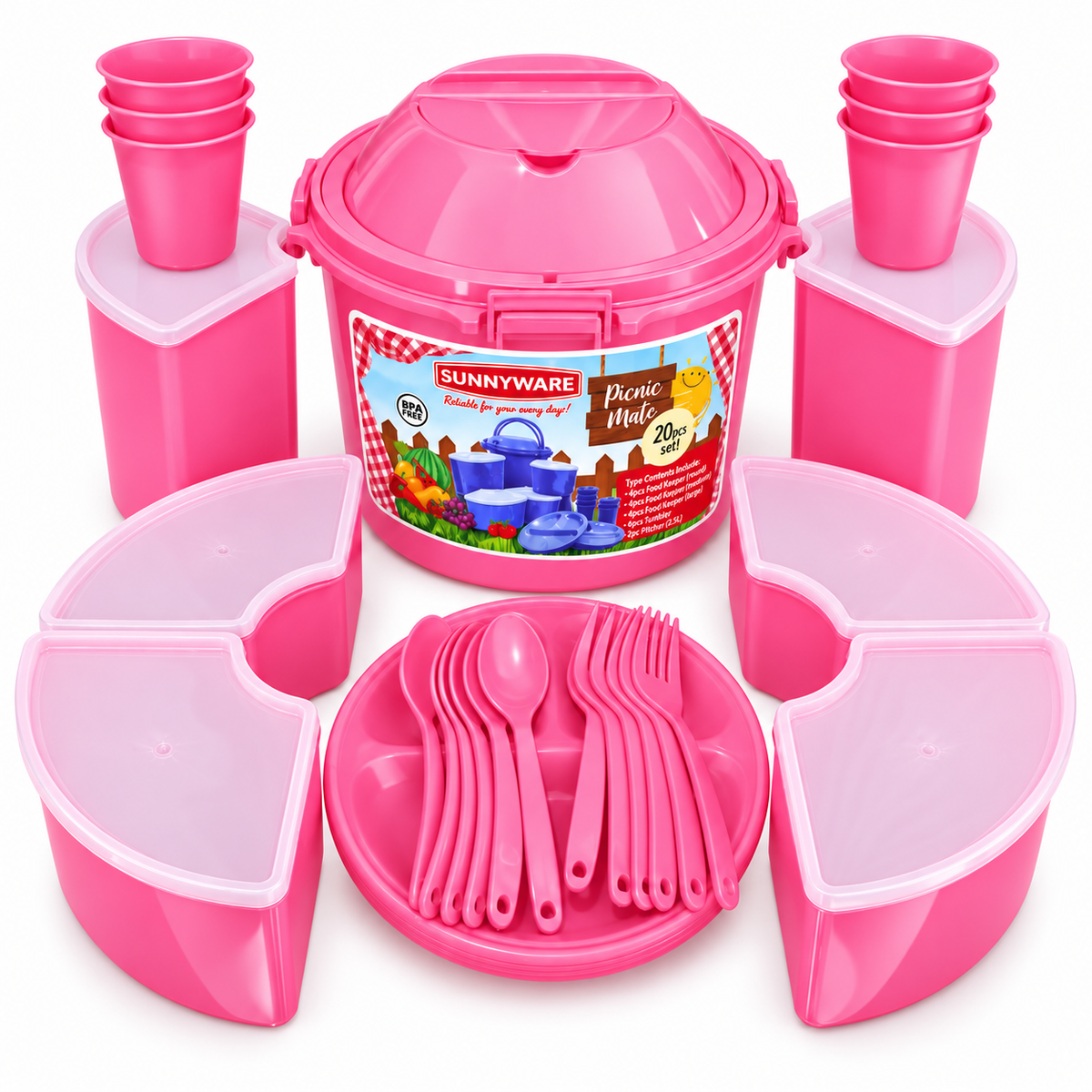 Kit Praia/Picnic SunnyWare 20 Peças (Somente hoje: Talheres de brinde 🎁)