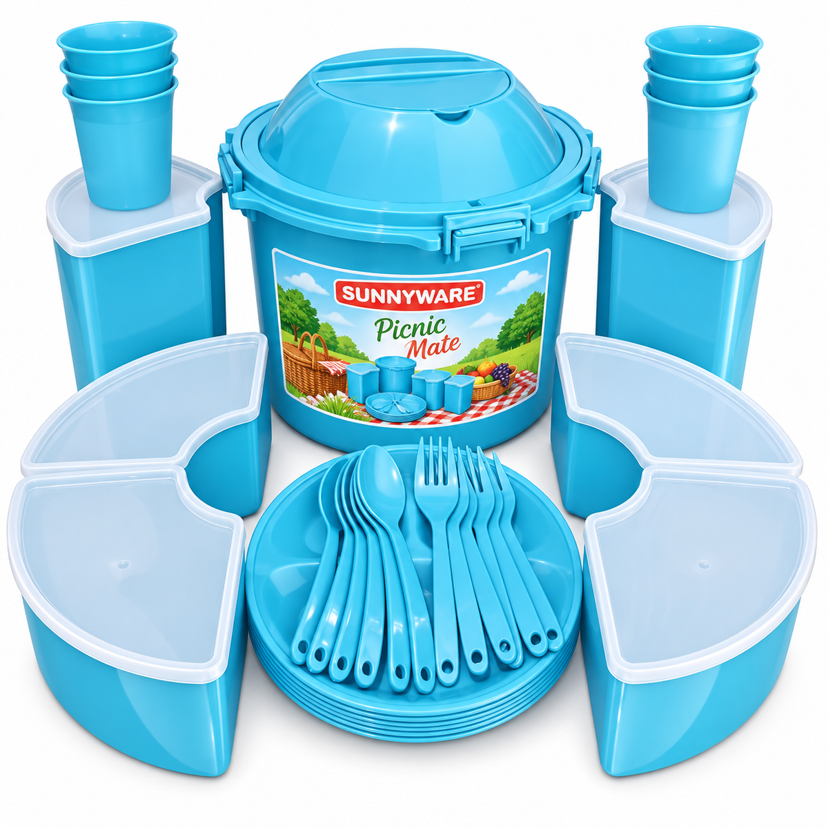 Kit Praia/Picnic SunnyWare 20 Peças (Somente hoje: Talheres de brinde 🎁)