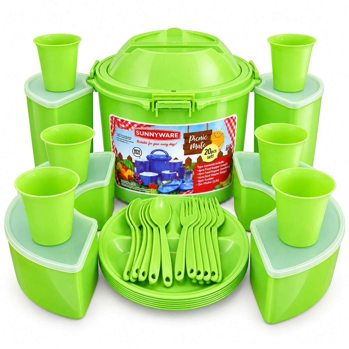 Kit Praia/Picnic SunnyWare 20 Peças (Somente hoje: Talheres de brinde 🎁)