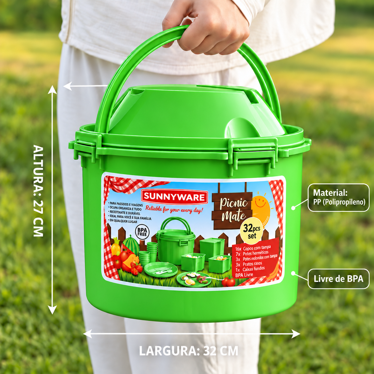 Kit Praia/Picnic SunnyWare 20 Peças (Somente hoje: Talheres de brinde 🎁)
